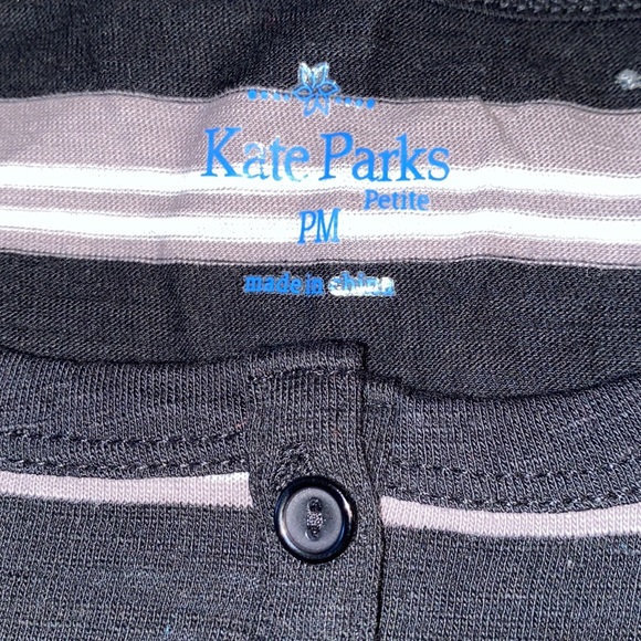 Kate Parks Petite long sleeve casual tee gathered sleeves stripes black PM NWT - Picture 11 of 12
